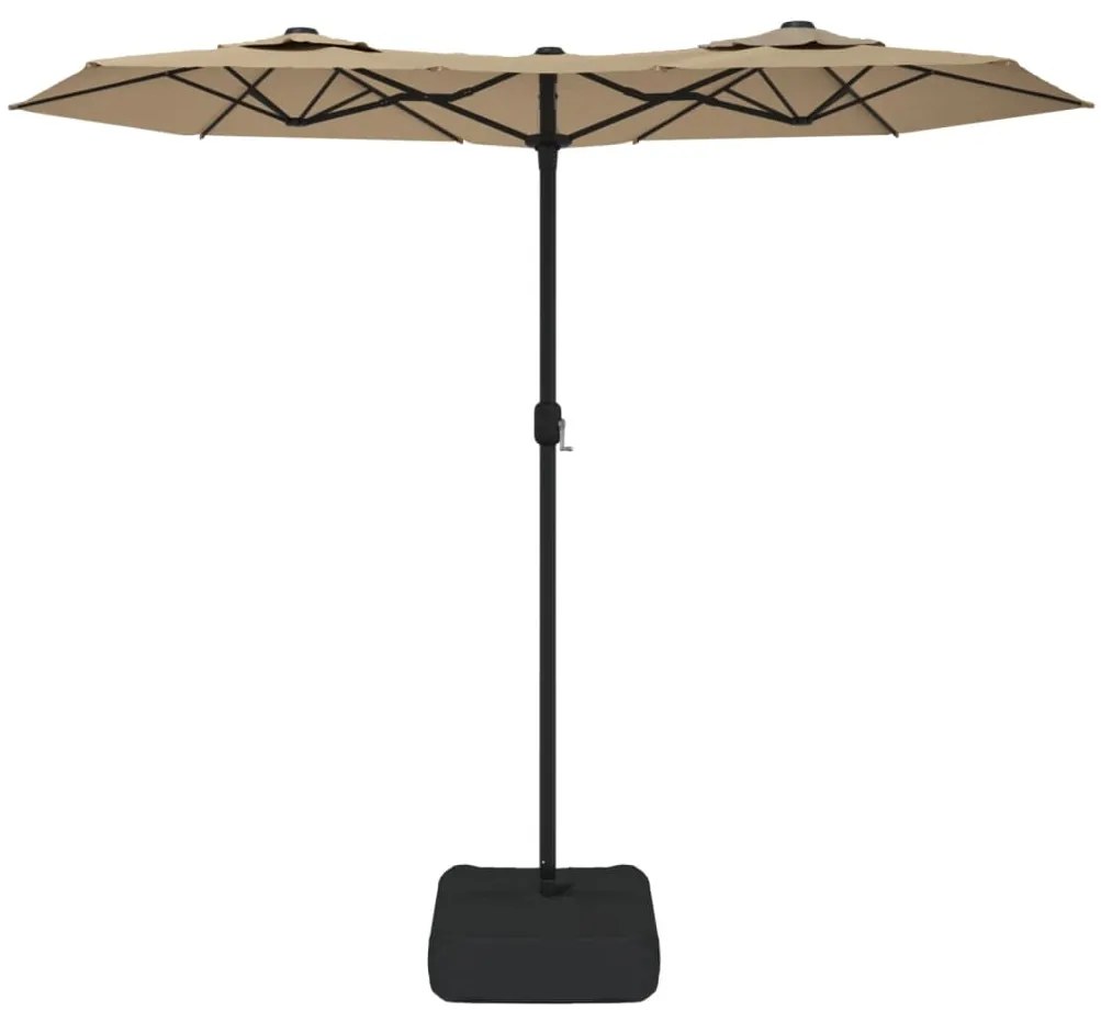Guarda-sol jardim cabeça dupla/LED 316x145 cm cinza-acastanhado