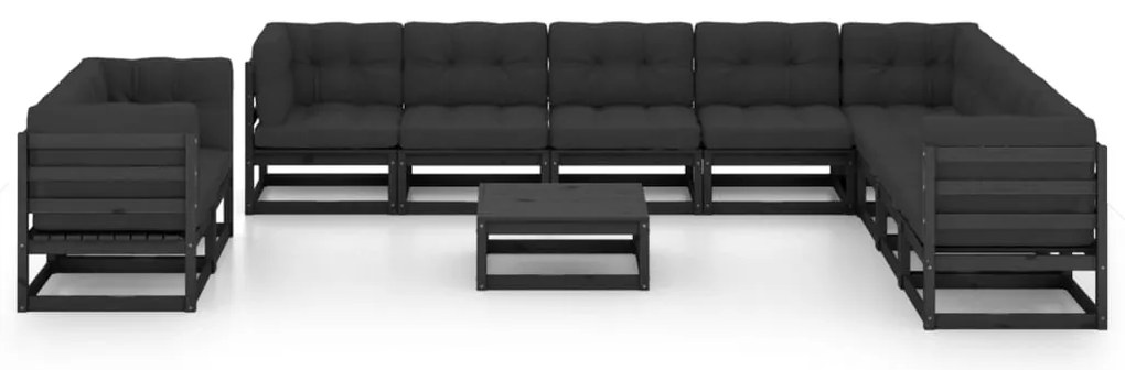 11 pcs conjunto longue jardim c/ almofadões pinho maciço preto