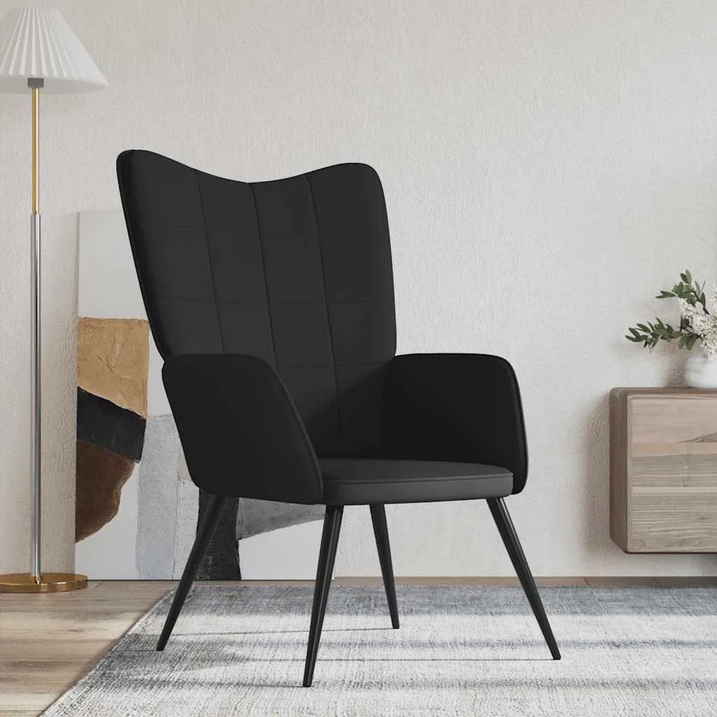 vidaXL Cadeira de descanso PVC e veludo preto
