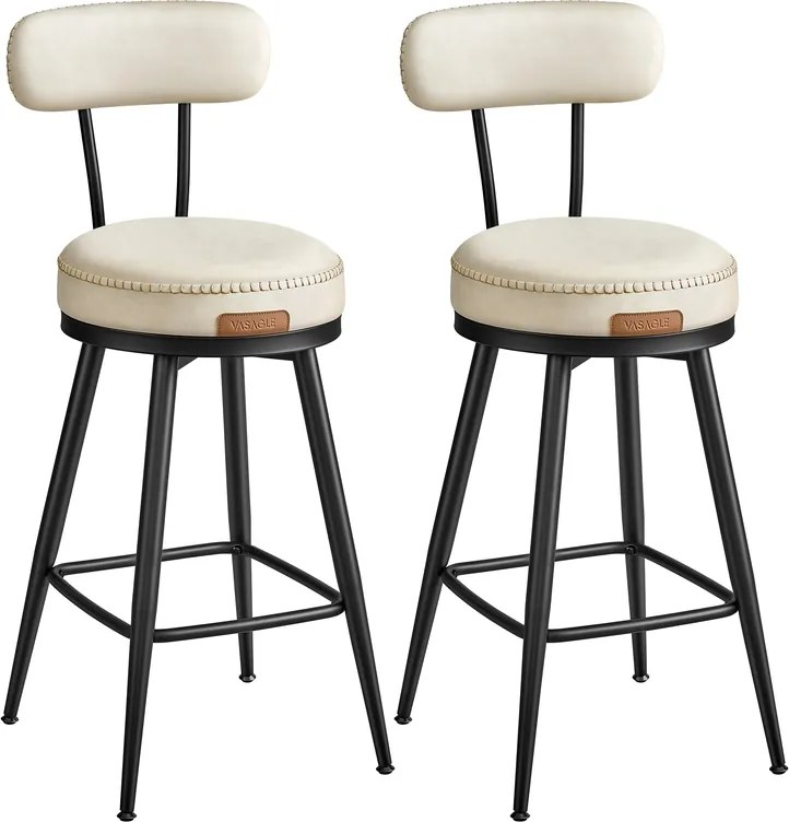 Conjunto de 2 bancos de bar em couro sintético 54 x 54 x 91 cm Coleção EKHO  branco creme