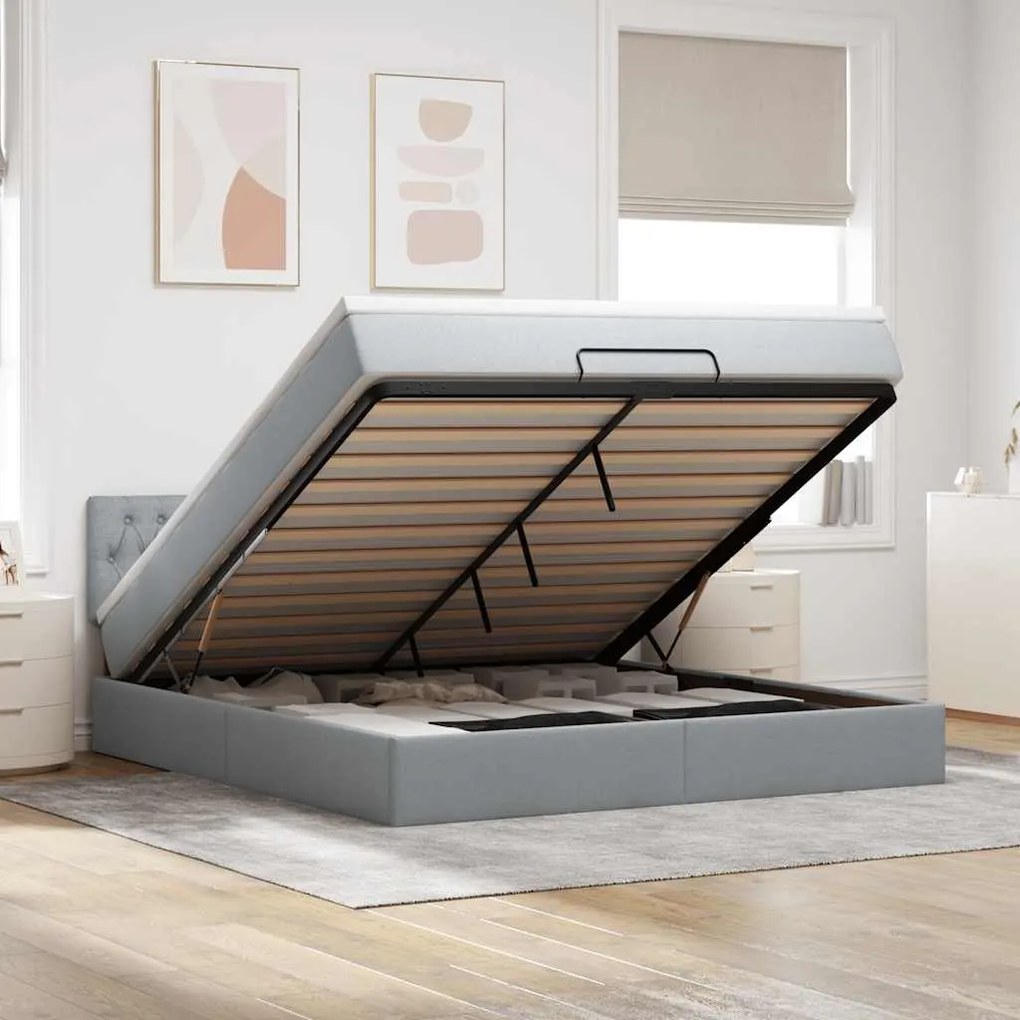 Estrutura de cama otomana com colchão 180x200 cm cinzento claro