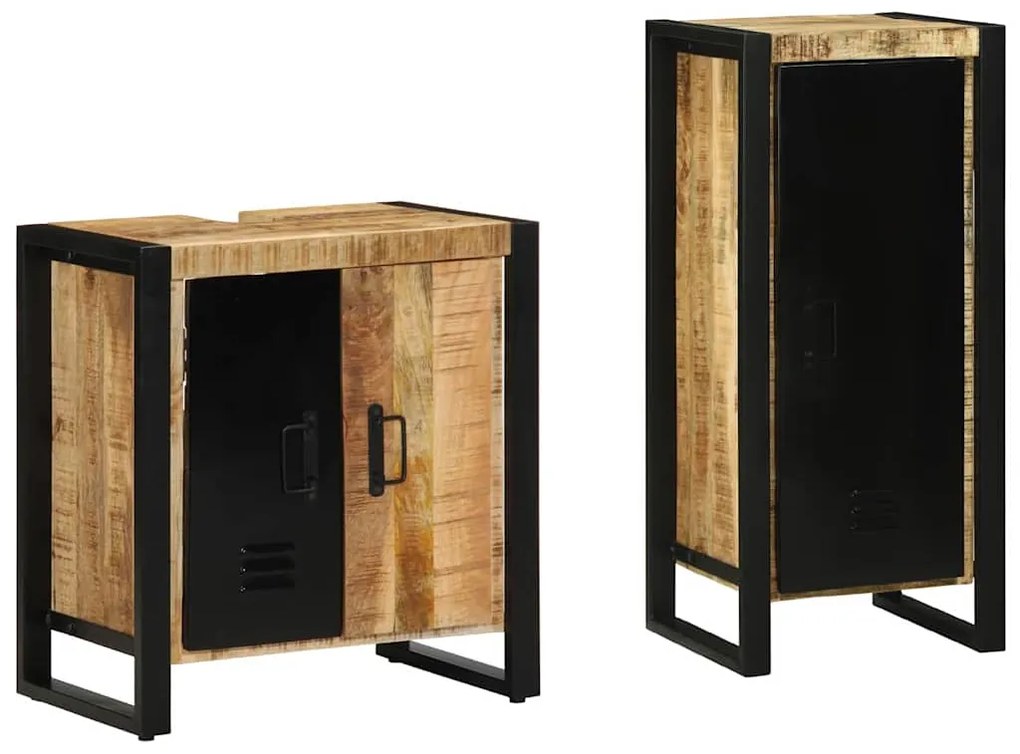 Conjunto de Móveis para Banheiro 2 pcs Madeira de manga maciça