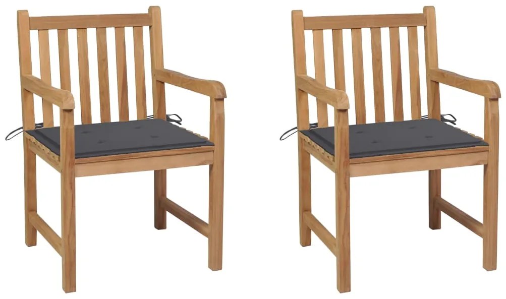 vidaXL Cadeiras de jardim c/ almofadões antracite 2 pcs teca maciça