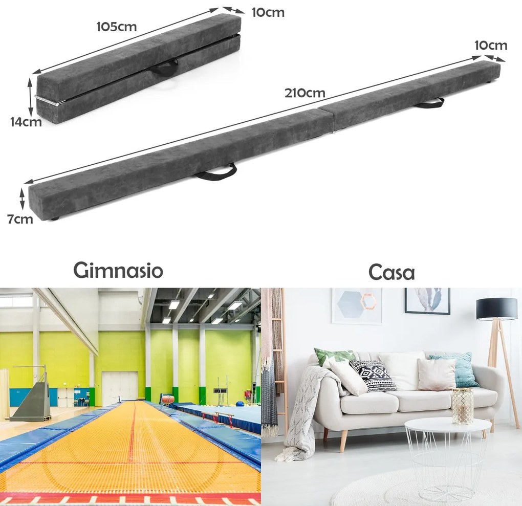 Trave de equilíbrio portátil para treino de ginástica dobrável 210 x 10 x 7 cm Cinzento