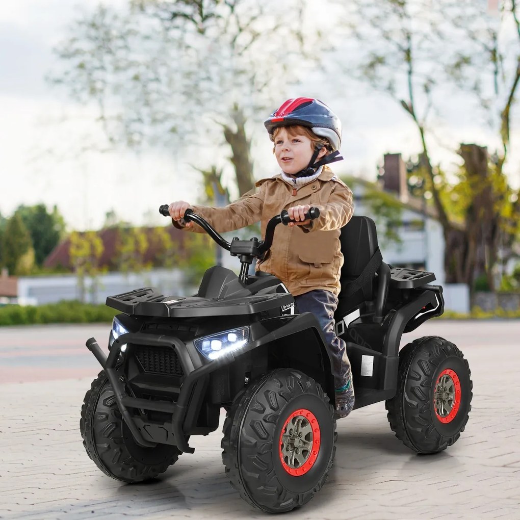 Moto 4 Elétrico Infantil com Luzes LED 2 Velocidades Música e Assento Confortável Carga 50kg Preto