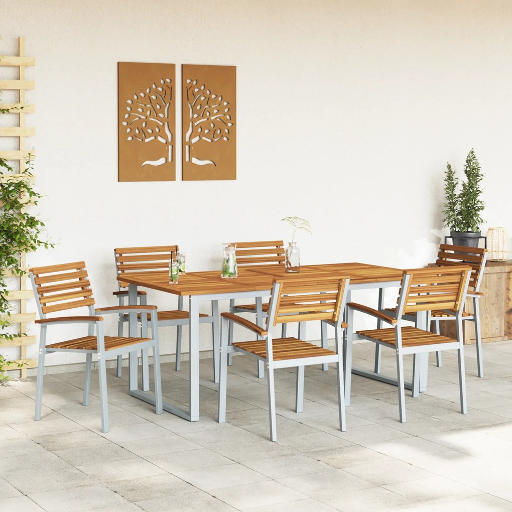 Conjunto de Jantar de Jardim de 7 Peças em Madeira Sólida de Acácia e