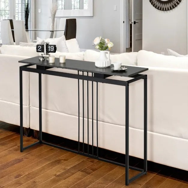 Mesa consola de imitação de mármore Estrutura de aço Mesa de entrada moderna Corredor Sala de estar Corredor 120 x 30 x 90 cm Preto