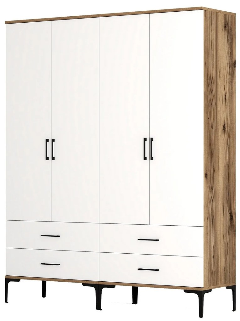 Roupeiro Kumsal TT – Nogueira e Branco – 160 cm x 47,5 cm x 201,4 cm