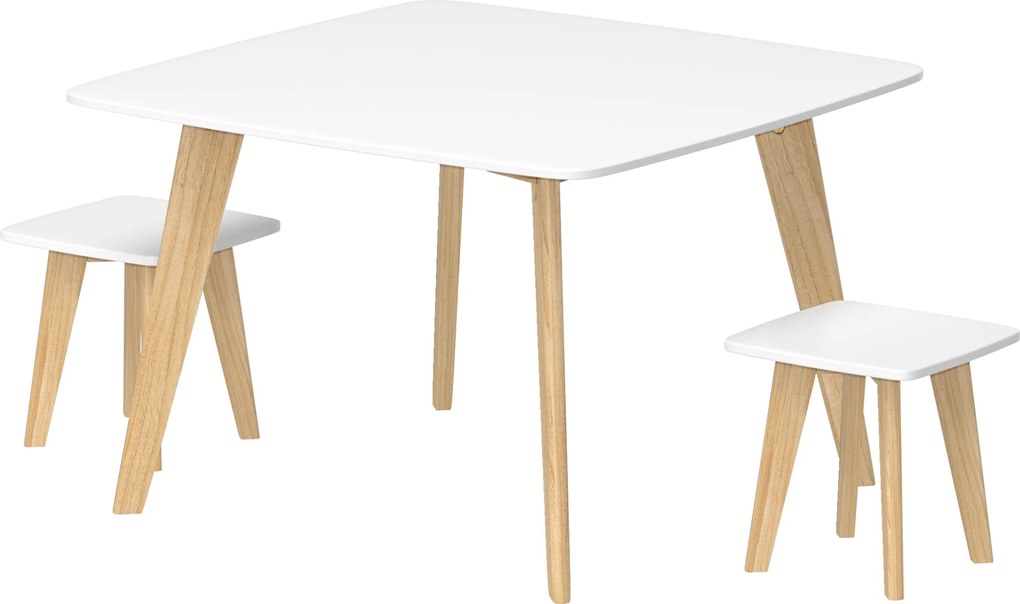 Conjunto de 1 mesa e 2 cadeiras para crianças, mobiliário versátil para o quarto ou sala de jogos, 3-8 anos branco