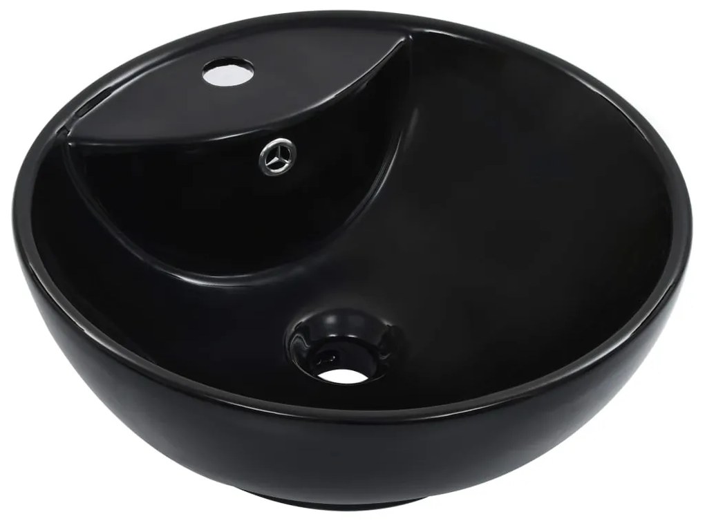 143904 vidaXL Lavatório com extravasamento 46,5x18 cm cerâmica preto