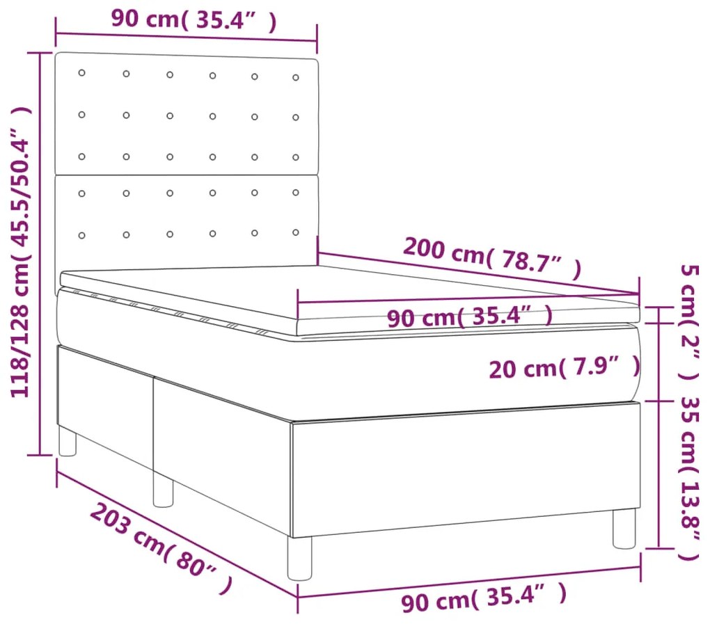 Cama com molas/colchão 90x200 cm veludo cinza-claro