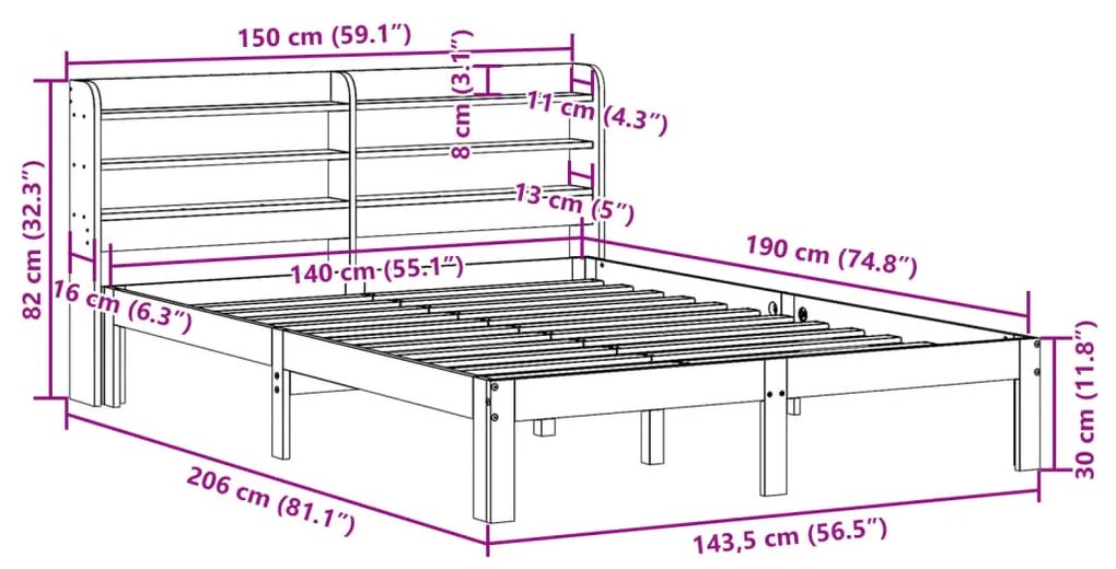 Cama sem colchão 140x190 cm pinho maciço castanho-mel