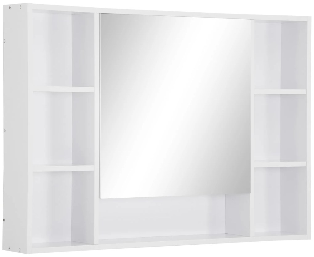kleankin Armário de Casa de Banho com Espelho Móvel de Casa de Banho Suspenso com Porta Prateleiras Abertas 100x15x70 cm Branco | Aosom Portugal