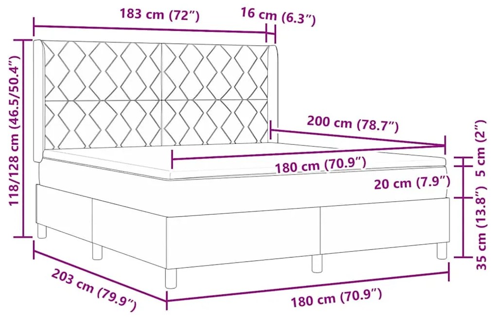 Cama com Estrado e Colchão Marrom Escuro 180x200 cm em Tecido
