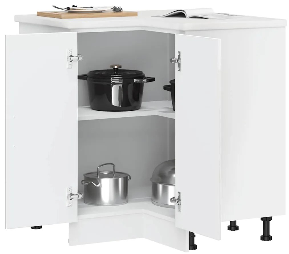 Armário baixo de canto de cozinha Kalmar branco alto brilho