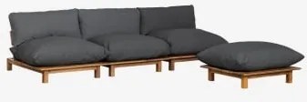Sofá Modular Reclinável De 3 Peças Com Puff Em Madeira De Acácia Brina Cinza Grafito - Sklum