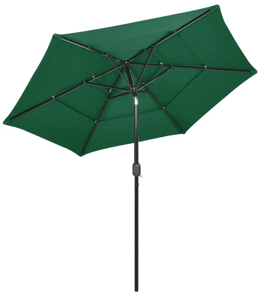 Guarda-sol de jardim 3 camadas c/ poste de alumínio 2,5 m verde
