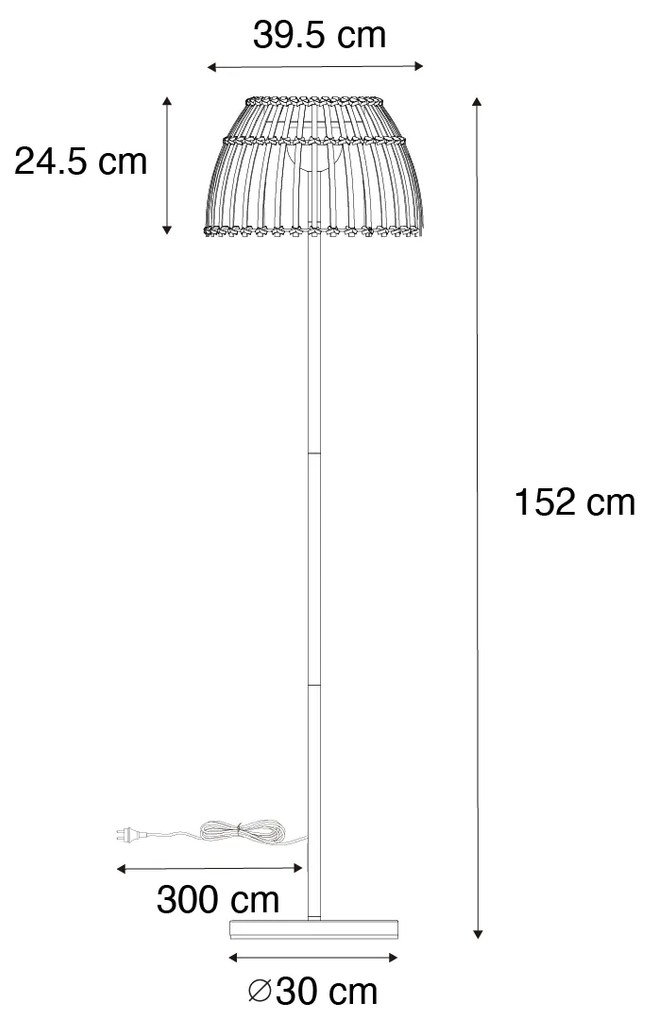 Candeeiro de chão rural preto com bambu incl. LED - Kaiser Rústico