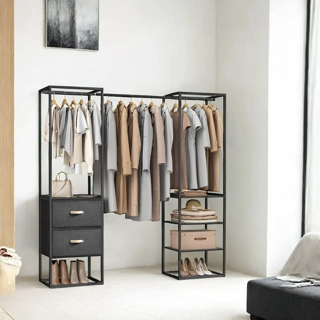 Guarda roupa aberto com 2 gavetas 40 x (150-180) x 180 cm Preto