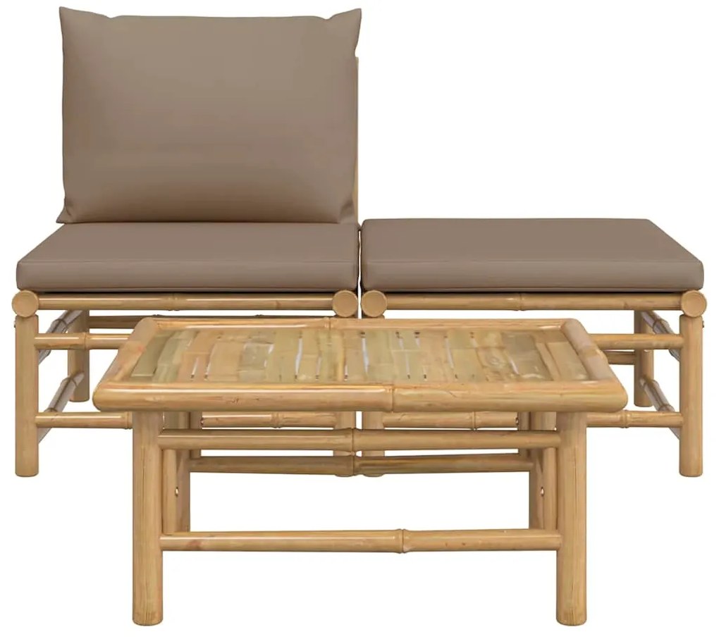 3 pcs conj. lounge jardim bambu almofadões cinzento-acastanhado
