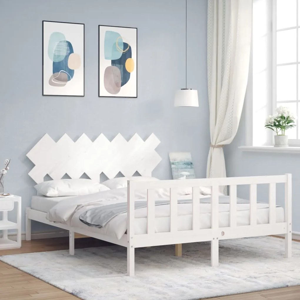 Estrutura de cama King Size com cabeceira madeira maciça branco