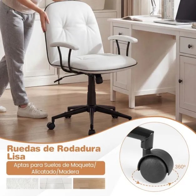 Cadeira de escritório moderna com altura ajustável, apoio braços e função de balanço Branco