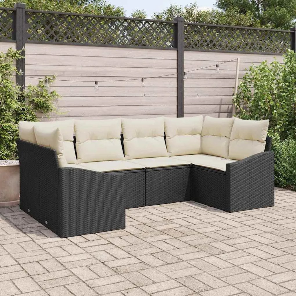 vidaXL Conjunto de sofá de jardim 6 peças com almofadas preto em rattan sintético