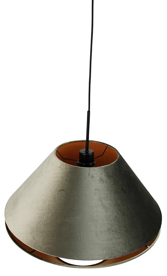 Hanglamp zwart met dubbele velours lampenkap groen met gouden binnenkant - Combi 1 Clássico / Antigo,Moderno