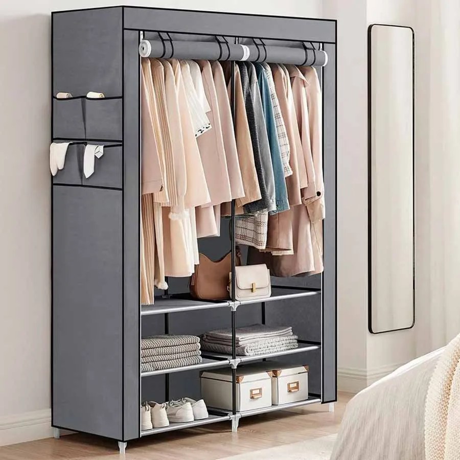 Guarda roupa aço e tecido 45 x 127 x 176 cm cinzento