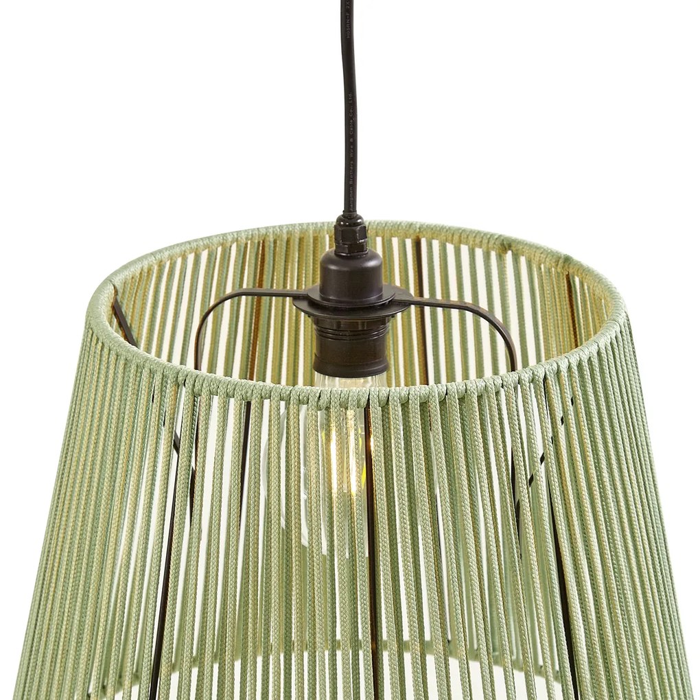 Candeeiro suspenso exterior preto com abajures de corda verde 3-luzes IP44 - Cava Japandi
