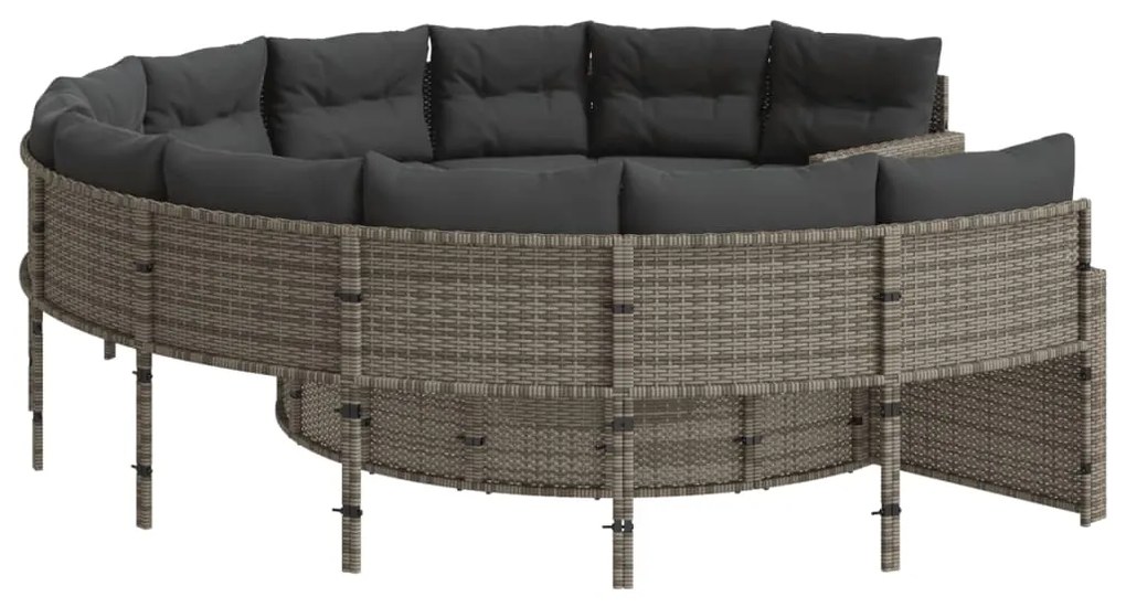 Sofá de jardim com almofadões redondo vime PE cinzento