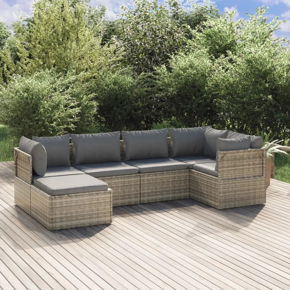vidaXL 6 pcs conjunto lounge de jardim c/ almofadões vime PE cinzento