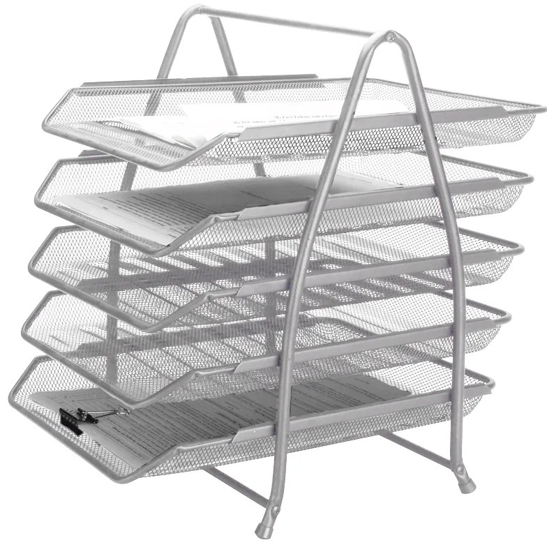 Tabuleiro Secretária Q-Connect Metálica Rede Prata 5 Bandejas Moveis 350x275x375 mm