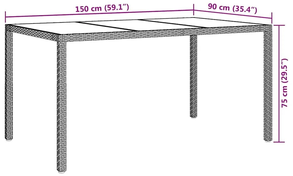 Mesa de Jantar de Jardim Branca 150x90x75 cm Rattan Sintético