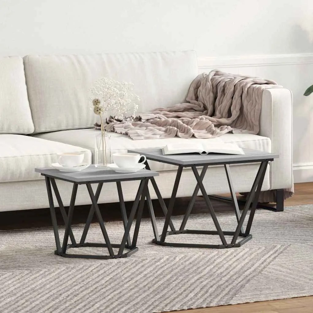 vidaXL Conjunto de mesas de apoio 2 pcs Sonoma cinzento