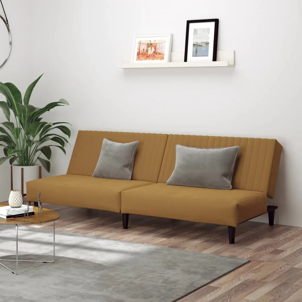 337647 vidaXL Sofá-cama de 2 lugares veludo castanho