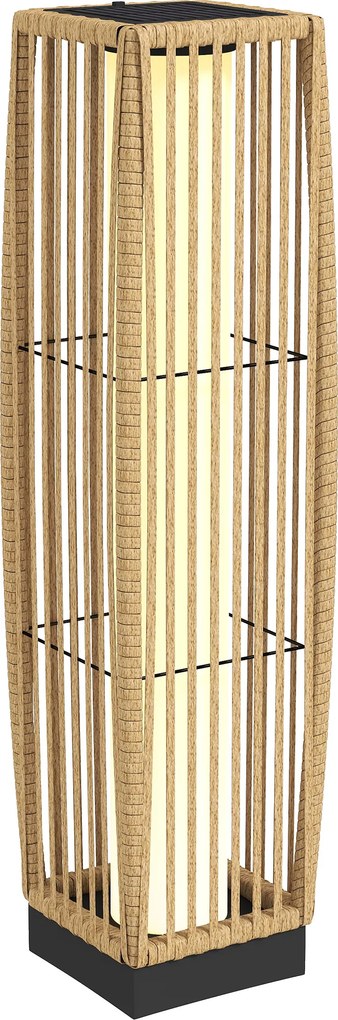 Outsunny Candeeiro Solar de Jardim em Vime com Luz LED Automática, Impermeável IP44, 19x19x68 cm, Cor Areia | Aosom Portugal