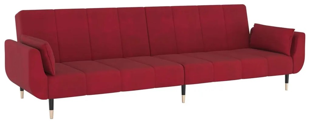 Sofá-cama 2 lugares com duas almofadas veludo vermelho tinto