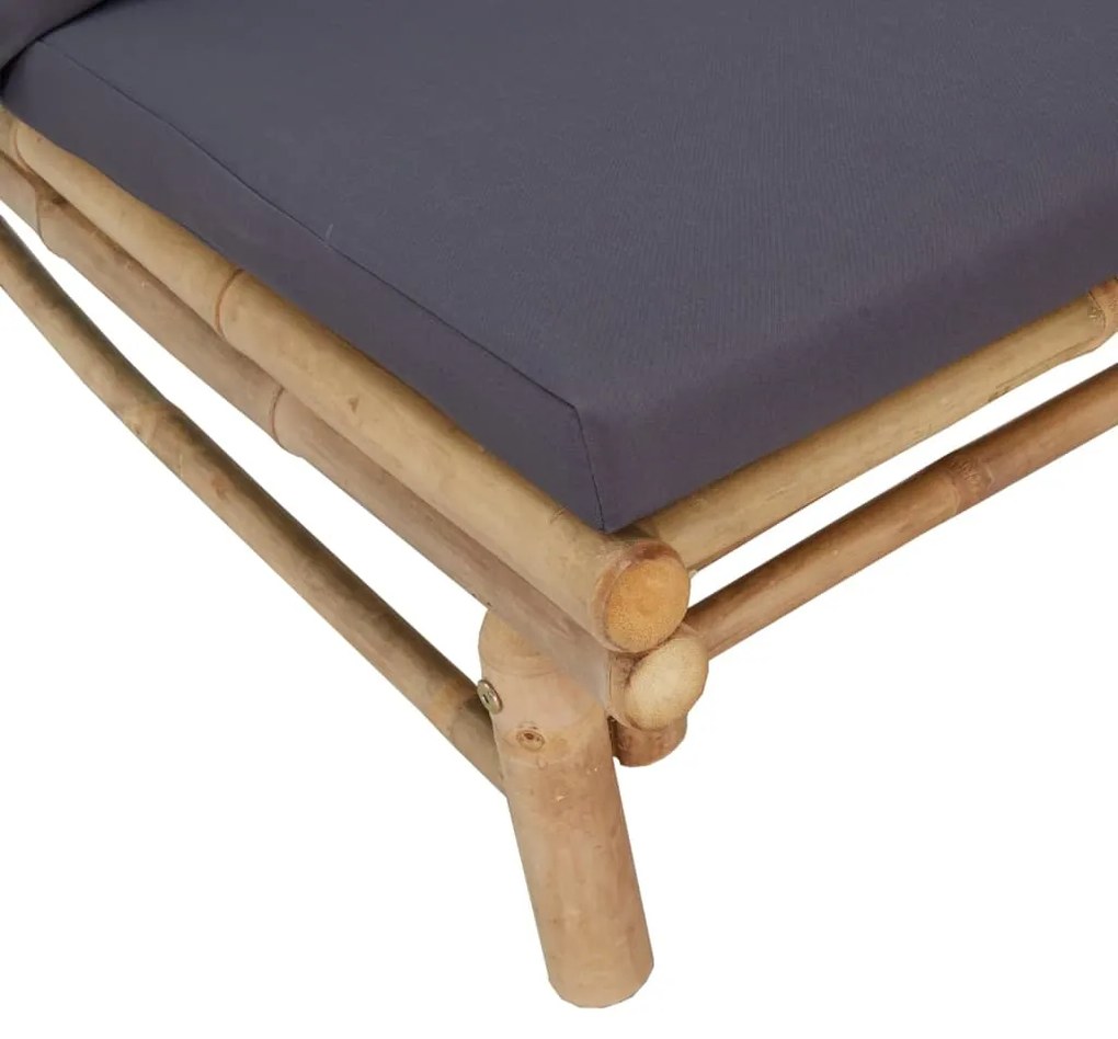 3pcs conj. lounge de jardim bambu c/ almofadões cinzento-escuro
