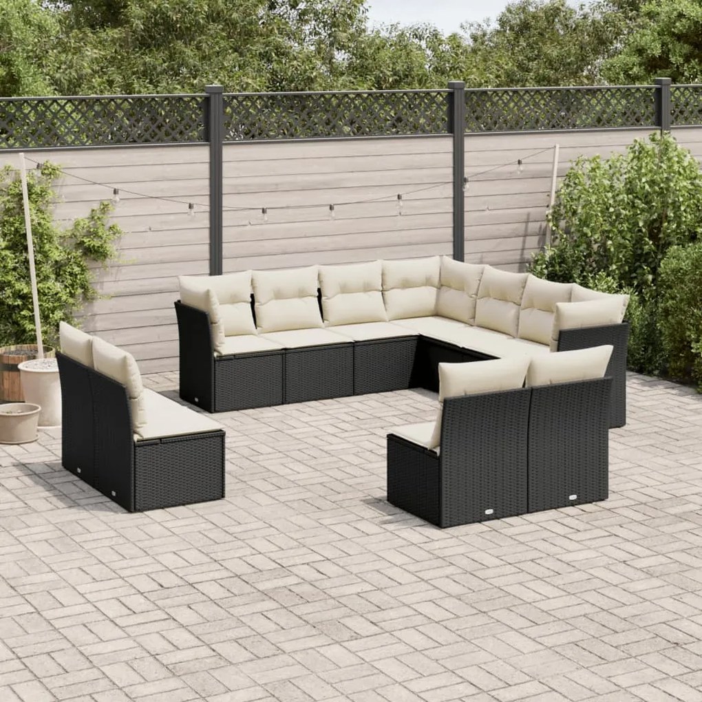 11 pcs conjunto sofás de jardim c/ almofadões vime PE preto