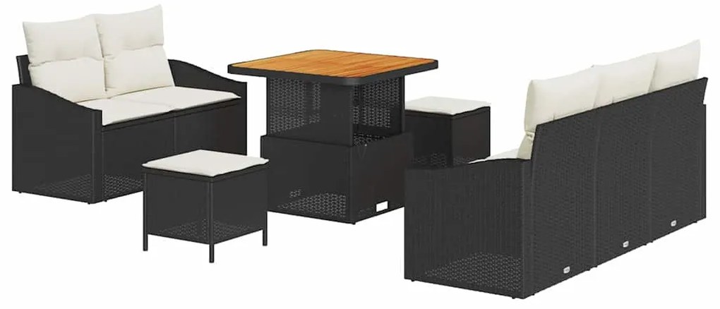 Conjunto de Sofá de Jardim de 8 Peças com Almofadas Preto Poliratan Ac
