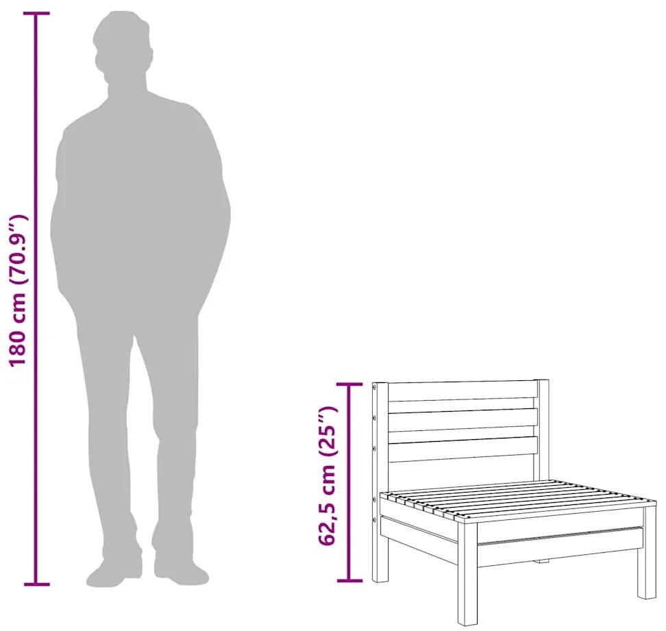 Sofá de 3 lugares para jardim madeira de pinho maciça