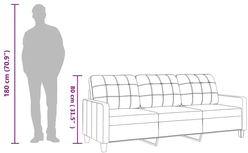 Sofá de 3 lugares 180 cm couro artificial cor cappuccino