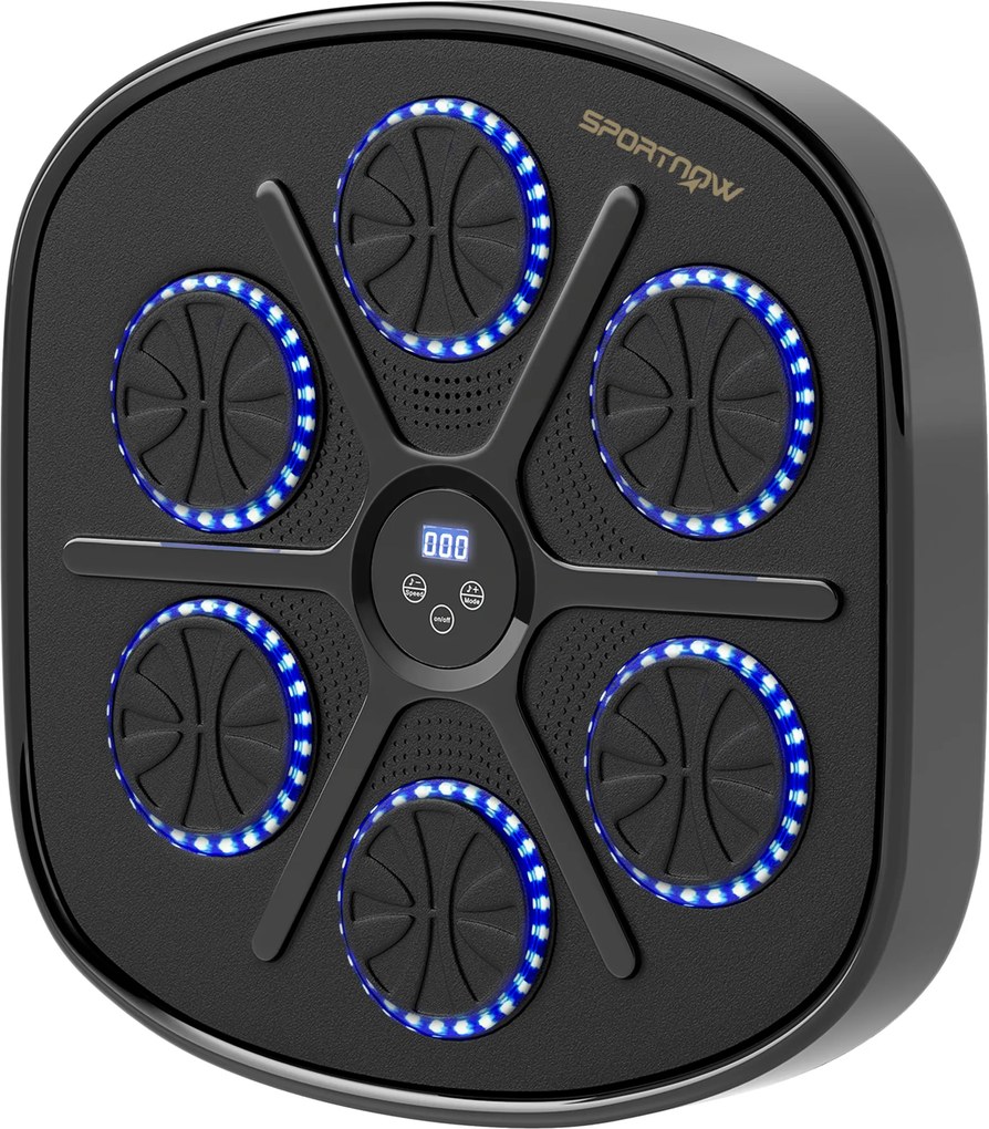 Máquina de Boxe Musical com 9 Modos de Velocidade Luvas e Conexão Bluetooth Luzes LED 41,8x44,6x7,5 cm Preto
