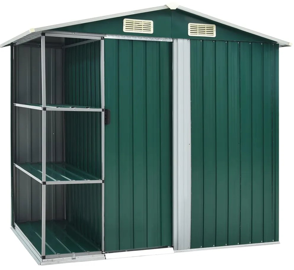Abrigo de jardim c/ prateleiras 205x130x183 cm ferro verde