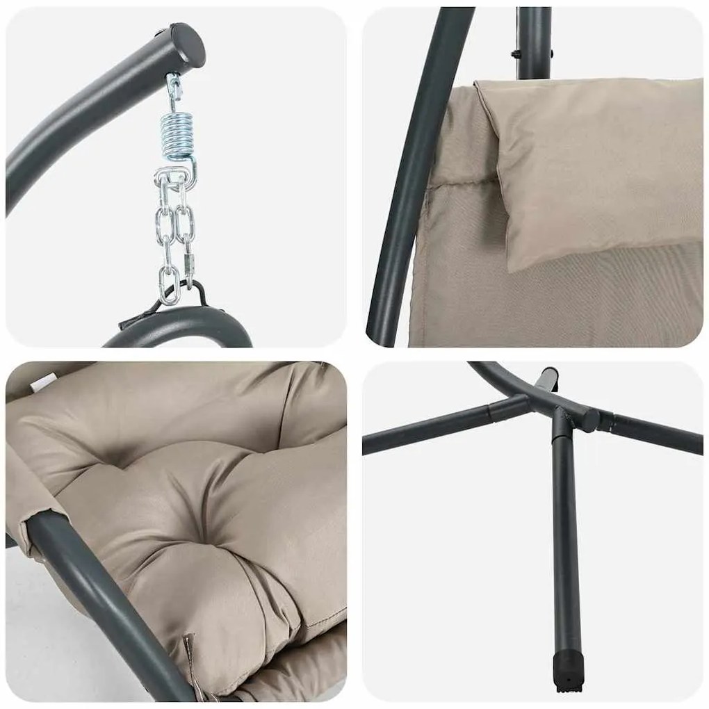 Cadeira Suspensa com Suporte e Almofada Taupe de Aço
