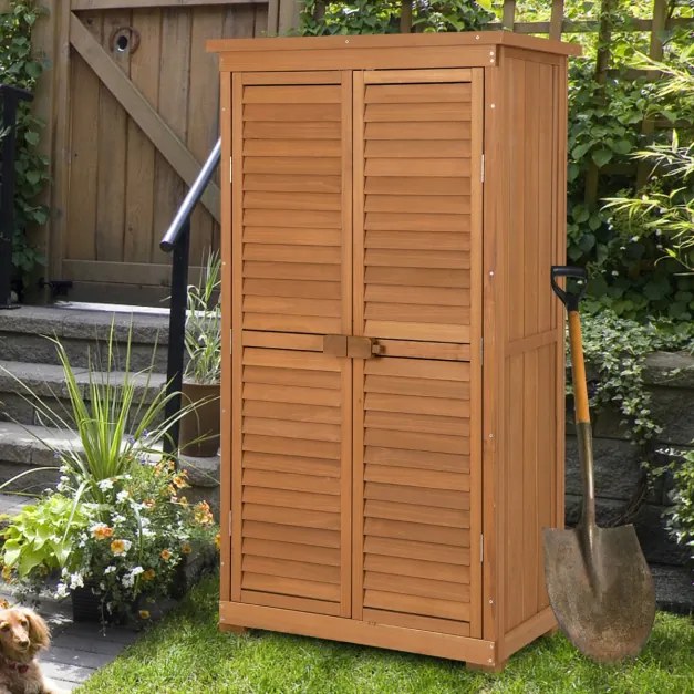 Armário de ferramentas de jardim Abrigo de armazenamento de madeira com 3 prateleiras removíveis Organizador externo 87 x 47 x 160 cm