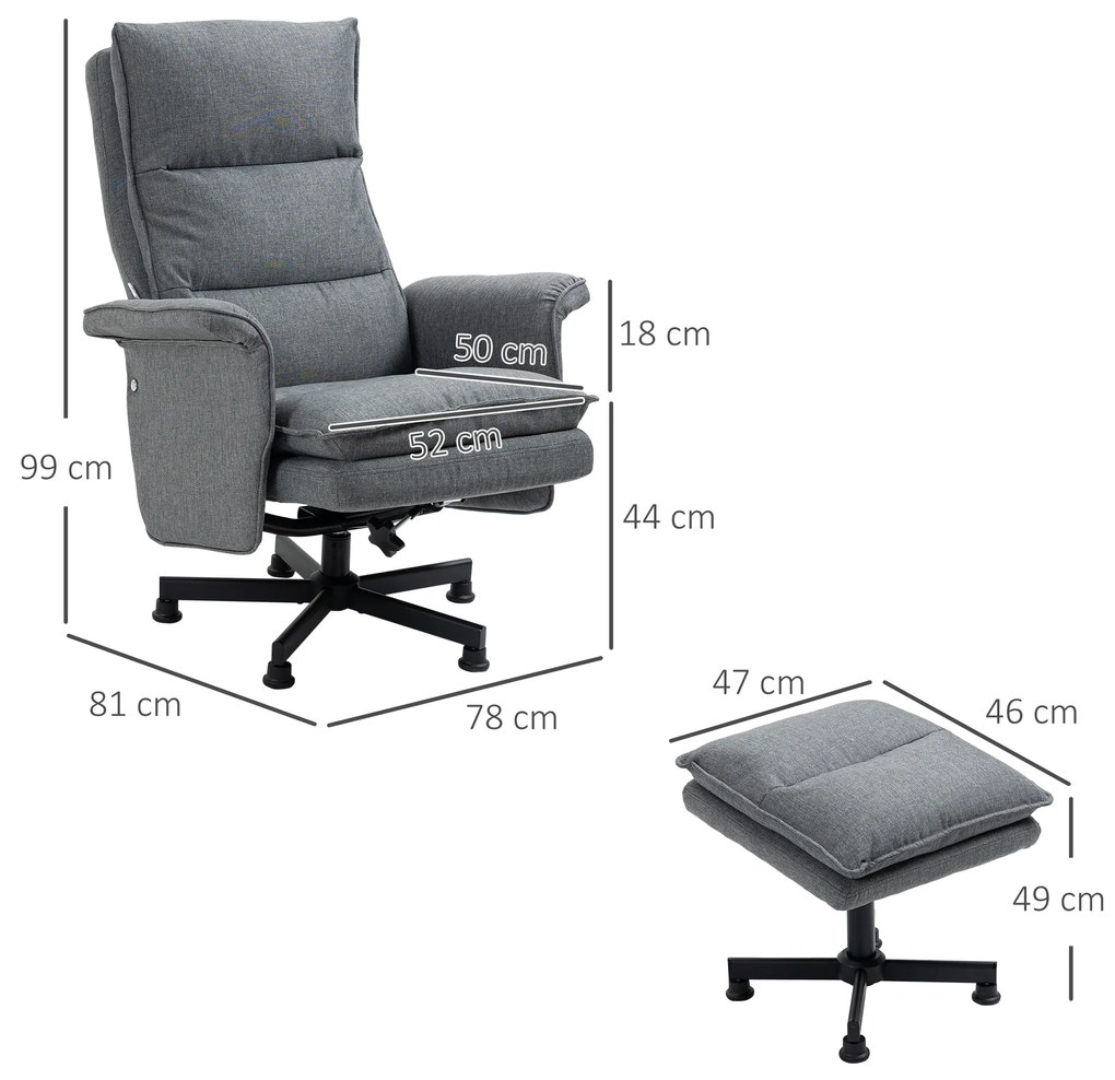 HOMCOM Poltrona Relax com Massagem e Apoio para os Pés Poltrona de Massagem Estofada em Linho com Controlo Remoto e 8 Áreas de Massagem Carga Máxima 120kg 78x81x99cm Cinza