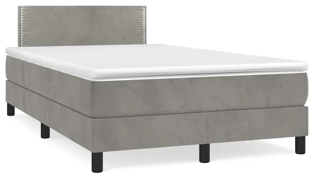 Cama box spring colchão LED 120x190 cm couro artif. cinza-claro