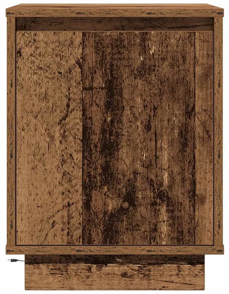Mesas cabeceira c/ luzes LED 2 pcs 38x34x50 cm madeira velha